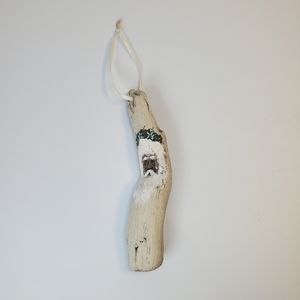 Vintage Folk Art Hand Painted Driftwood Santa Face Christmas Figure 6" Signed